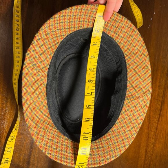 Houndstooth Fedora Indie Hipster Patterned Tan Checkered 50s 60s Retro Hat - Picture 2 of 9